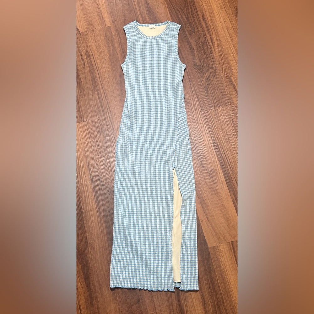 Wilfred Verona Seersucker Midi Dress Blue and Green Gingham Midi Dress